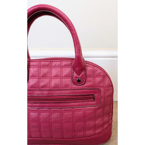 Tignanello Quilted Leather Crescent Satchel Organizer Bag Raspberry Pink Red - Picture 3 of 12